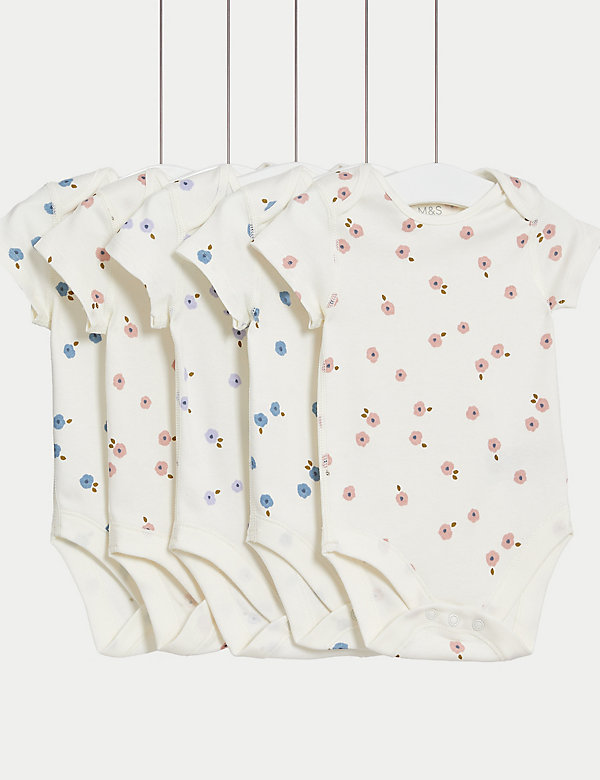 5pk Pure Cotton Floral Bodysuits (6½lbs-3 Yrs) - IL
