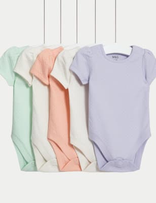 5pk Pure Cotton Pointelle Bodysuits (0-3 Yrs)