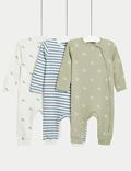 3pk Pure Cotton Floral & Striped Sleepsuits (0-3 Yrs)
