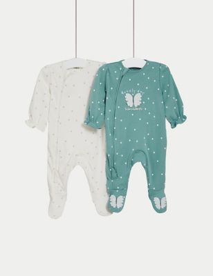 M&S Girls 3pk Pure Cotton Butterfly Print (6lbs - 3 Yrs) - 2-3Y - Green Mix, Green Mix