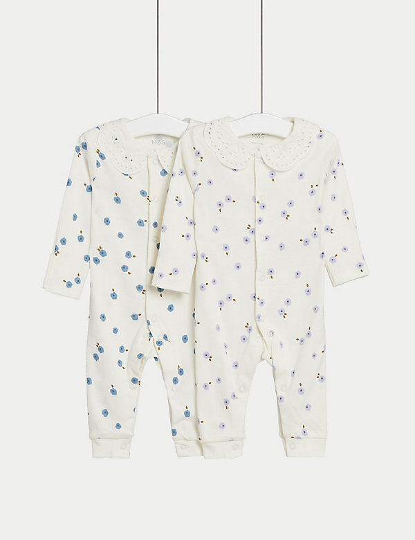 2pk Pure Cotton Floral Sleepsuits (0-3 Yrs) - NZ