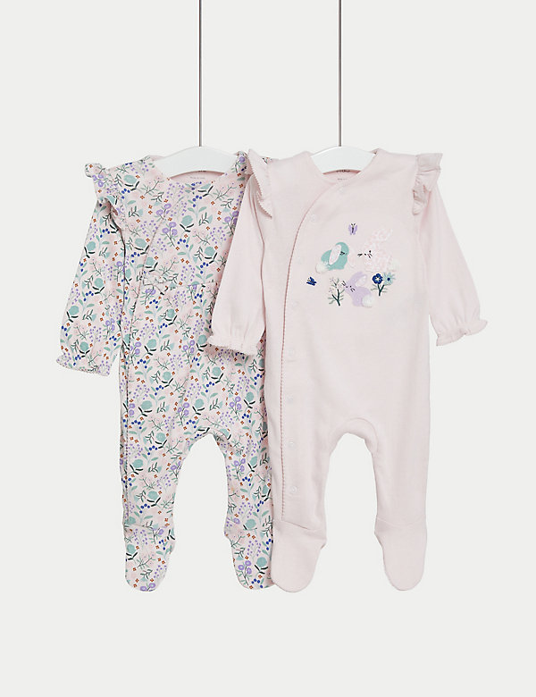 2pk Pure Cotton Floral Sleepsuits (0-3 Yrs) - CH