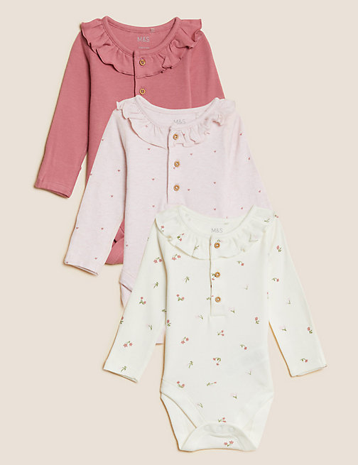 Marks And Spencer Girls M&S Collection 3pk Pure Cotton Bodysuits (6½lbs - 3 Yrs) - Pink Mix, Pink Mix