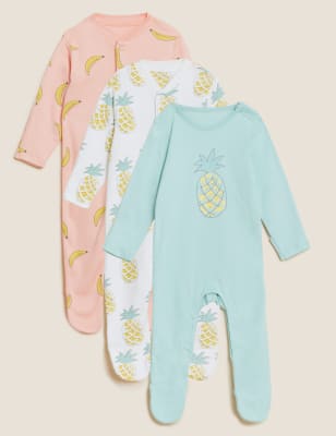 

M&S Collection Pack de 3 pijamas para bebé 100% algodón con estampado de frutas (6½ lbs-3 años) - Multi, Multi