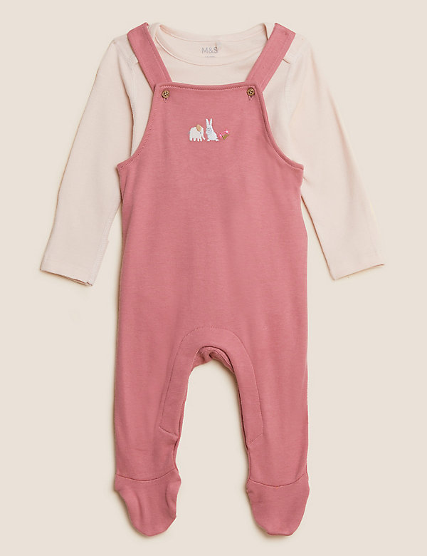 2pc Pure Cotton Dungaree Outfit (7lbs - 12 Mths) - DK