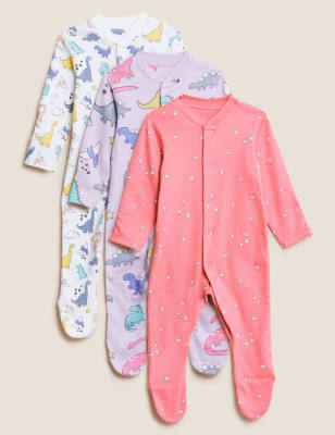 

Girls M&S Collection 3pk Pure Cotton Printed Sleepsuits (61/2 lbs - 3 Yrs) - Multi, Multi