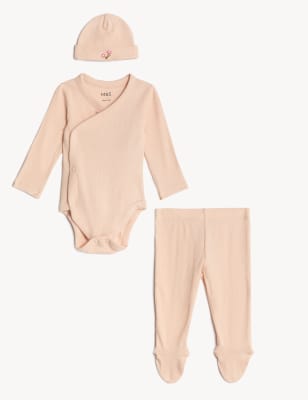 

M&S Collection Conjunto de 3 piezas de algodón (0-1 año) - Pink Mix, Pink Mix