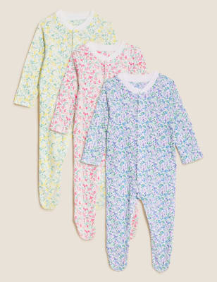 

Girls 3pk Pure Cotton Printed Sleepsuits (0-3 Yrs) - Multi, Multi