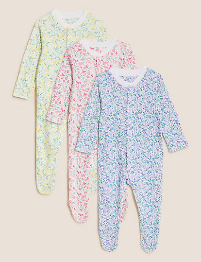 3pk Pure Cotton Printed Sleepsuits (0-3 Yrs)