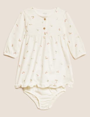 

M&S Collection Conjunto de 2 piezas con vestido y braguitas 100% algodón (7 lbs-12 meses) - Pink/White, Pink/White
