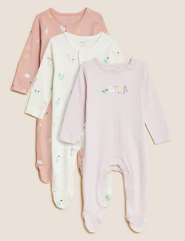3pk Pure Cotton Duck & Chicken Sleepsuits (6½lbs - 3 Yrs) - IT