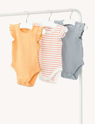 

M&S Collection Pack de -3 bodies de algodón acanalados (6 ½ lbs-3 años) - Multi, Multi