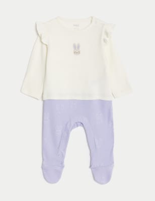 M&S Girls Pure Cotton Bunny Sleepsuit (7lbs-1 Yrs) - 1 M - Lilac, Lilac