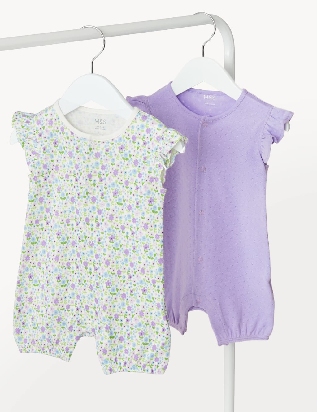 2pk Pure Cotton Floral Rompers (0-3 Yrs) image 1