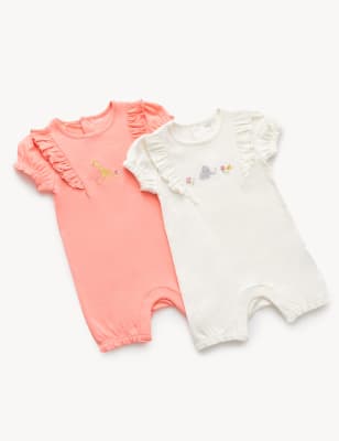 

M&S Collection 2er-Pack Strampelanzüge aus reiner Baumwolle mit Tiermuster (2,9 kg-3 J.) - Light Peach, Light Peach