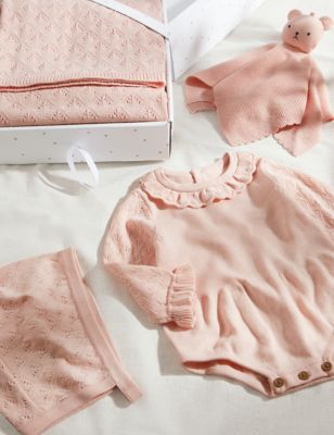 M&S 4pc Knitted Gift Set (0-6 Mths) - 3-6 M - Rose, Rose