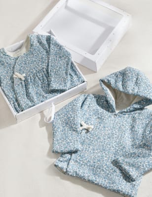 M&S 2pc Pure Cotton Floral Gift Set (0-6 Mths) - 3-6 M - Light Blue, Light Blue