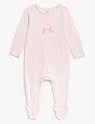 3pk Pure Cotton Bunny Sleepsuits (0-3 Yrs)