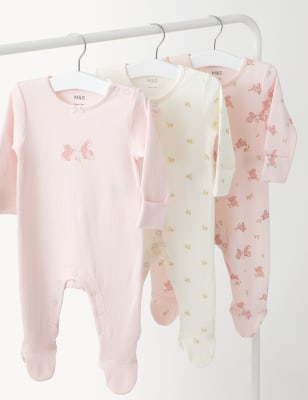 

M&S Collection Pack de 3 pijamas para bebé 100% algodón con diseño de conejitos (0-3 años) - Pink, Pink