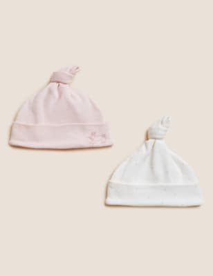 

Girls M&S Collection 2pk Pure Cotton Hats (0-12 Mths) - Pink/White, Pink/White