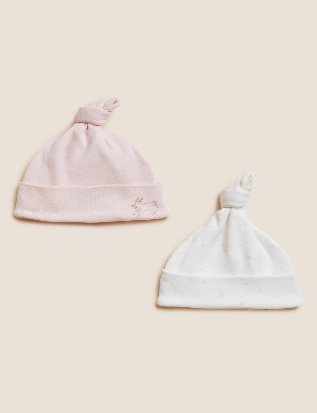 2pk Pure Cotton Hats (0-12 Mths)
