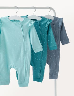 

M&S Collection 3er-Pack Schlafanzüge aus reiner Baumwolle mit Rüschen und Punktmuster (3 kg - -3 Jahre) - Multi, Multi