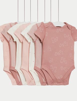 M&S Girls 7pk Pure Cotton Bodysuits (5lbs-3 Yrs) - EARLY - Pink Mix, Pink Mix
