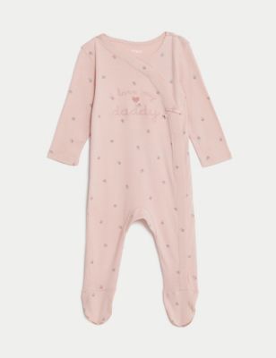 M&S Girls Pure Cotton Love My Daddy Slogan Sleepsuit (7lbs-1 Yrs) - 9-12M - Pink Mix, Pink Mix