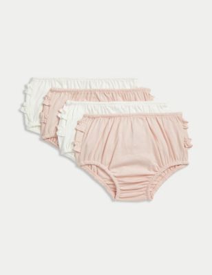 M&S Girls 4pk Pure Cotton Frilly Knickers (7lbs-3 Yrs) - NB - Pink/White, Pink/White