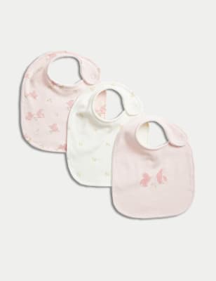 

Girls M&S Collection 3pk Cotton Rich Bunny Print Dribble Bibs - Pink Mix, Pink Mix