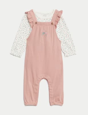 2pc Pure Cotton Floral Dungaree Outfit (7lbs-1 Yrs)