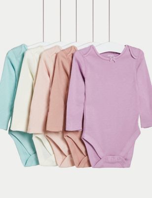 M&S Girl's 5pk Pure Cotton Bodysuits (0-3 Yrs) - TINY - Pink Mix, Pink Mix