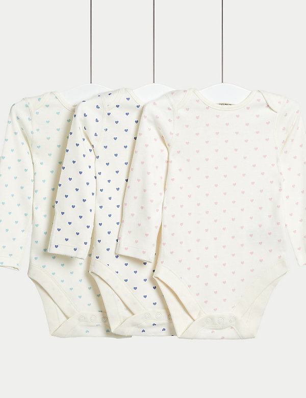 3pk Pure Cotton Heart Print Bodysuits (0-3 Yrs) - DE