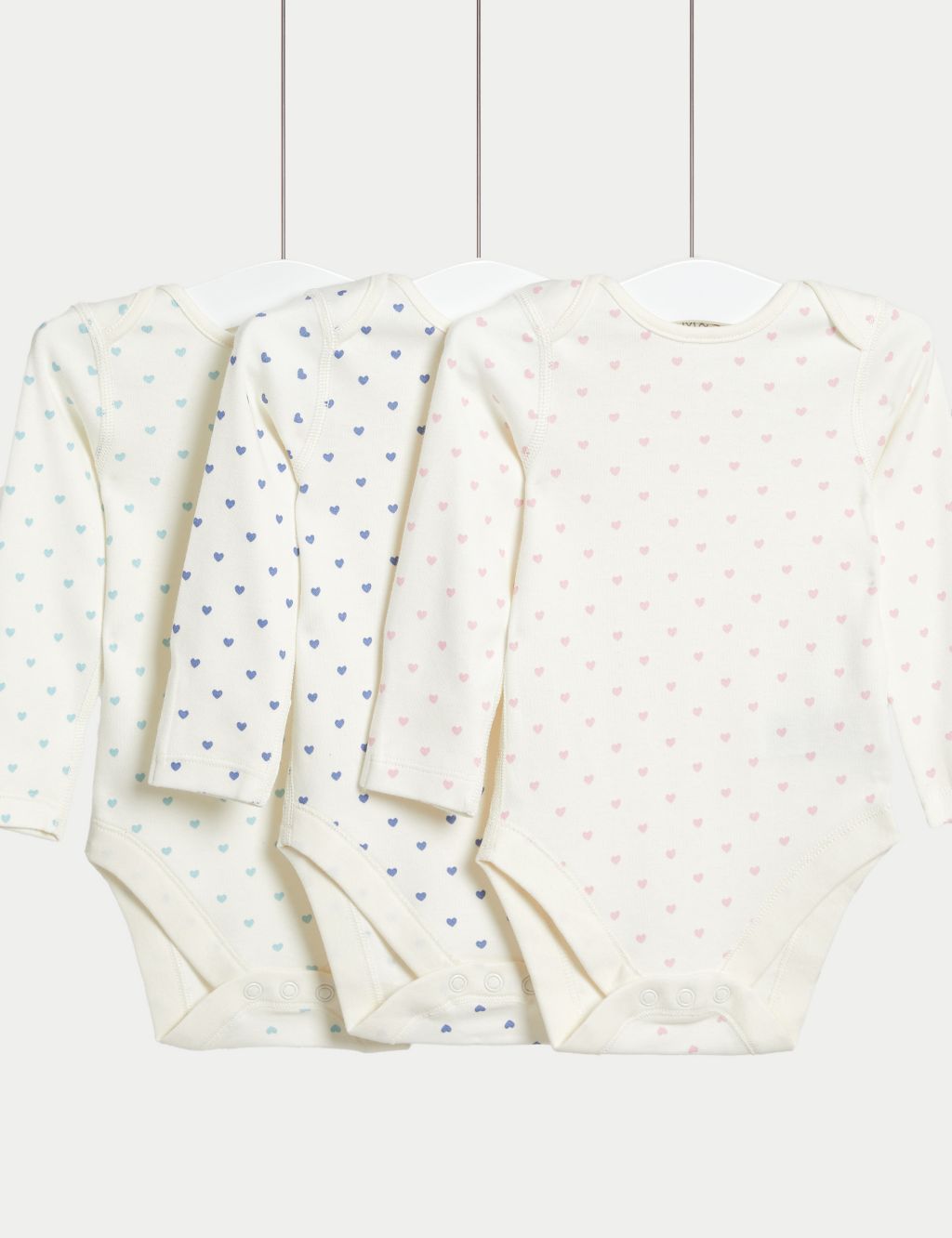 3pk Pure Cotton Heart Print Bodysuits (0-3 Yrs)