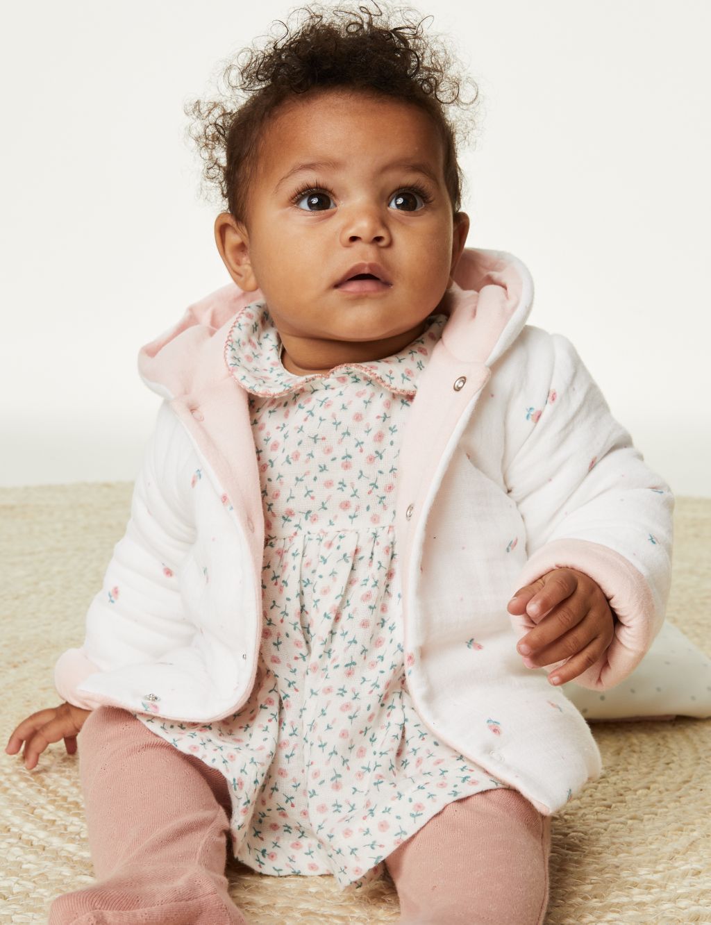 Pure Cotton Floral Hooded Jacket (7lbs-1 Yrs) image 1
