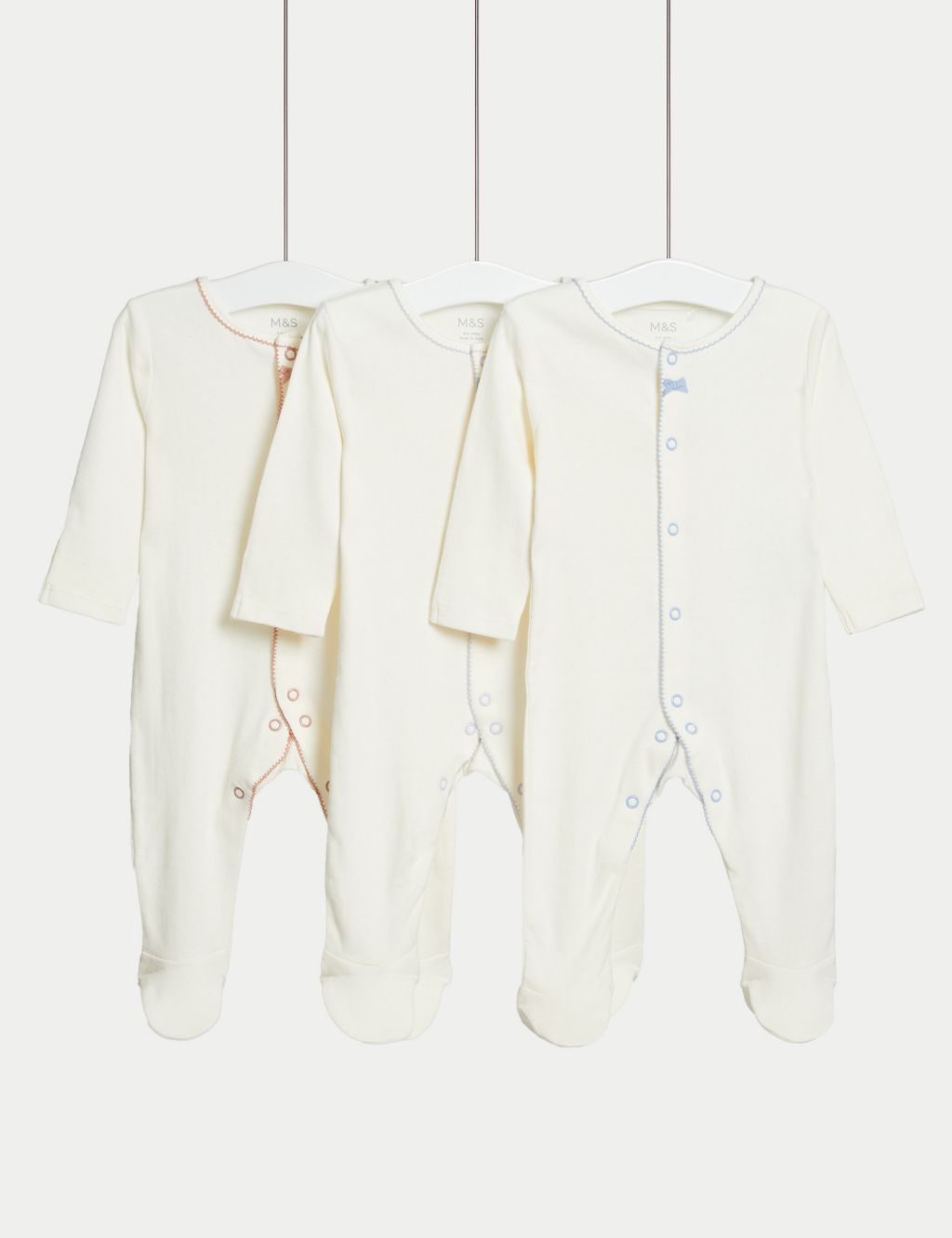 3pk Pure Cotton Sleepsuits (0-3 Yrs) image 1