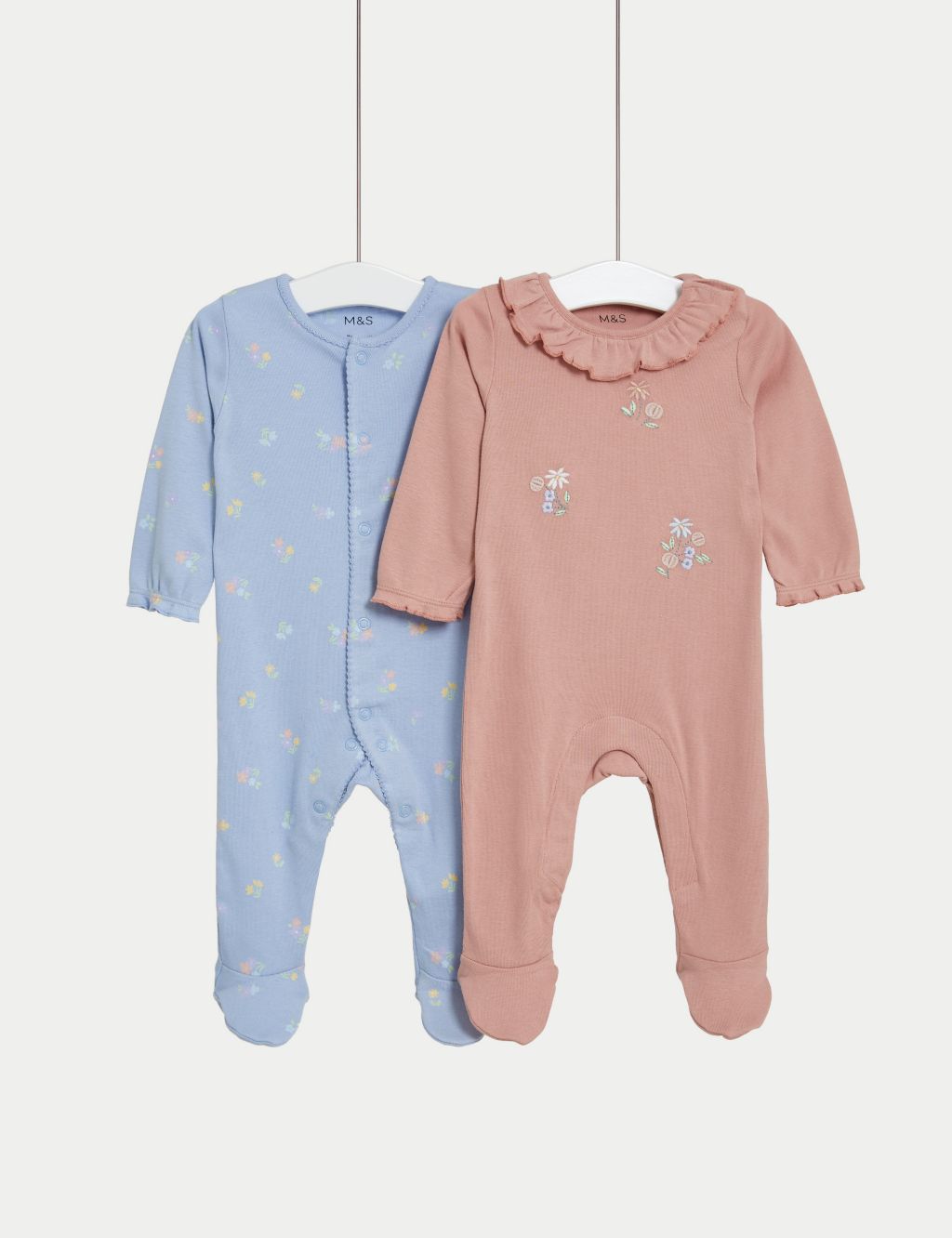 2pk Pure Cotton Floral Sleepsuits (7lbs-3 Yrs) image 1