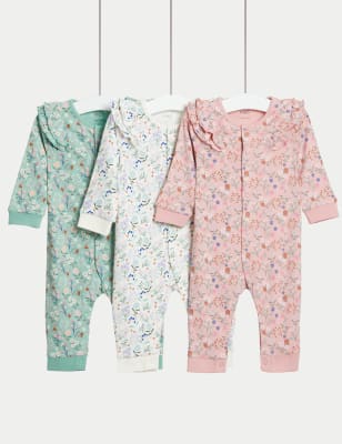 3pk Pure Cotton Floral Sleepsuits (6½lbs - 3 Yrs) - SI