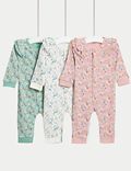 Pack de 3 pijamas para bebé 100% algodón florales (6½&nbsp;lbs-3&nbsp;años)