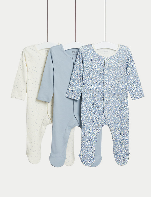 3pk Pure Cotton Sleepsuits (0-3 Yrs) - ES