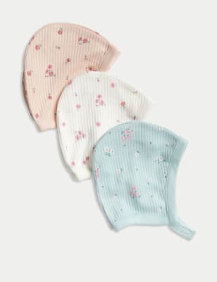 3pk Pure Cotton Floral Bonnets (0-1 Yrs)