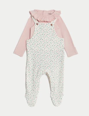 M&S Girl's 2pc Pure Cotton Floral Outfit (7lbs-1 Yrs) - NB - Blush, Blush