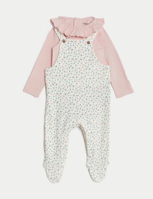 M&S Girls 2pc Pure Cotton Floral Outfit (7lbs -1 Yrs) - NB - Blush, Blush