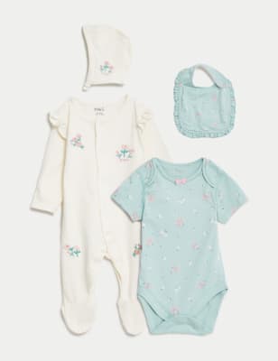 

Girls M&S Collection 4pc Cotton Rich Floral Starter Set (7lbs-1 Yrs) - Green Mix, Green Mix