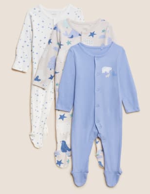 

M&S Collection Pack de 3 pijamas para bebé 100% algodón con estampados árticos (0-3 años) - Blue Mix, Blue Mix