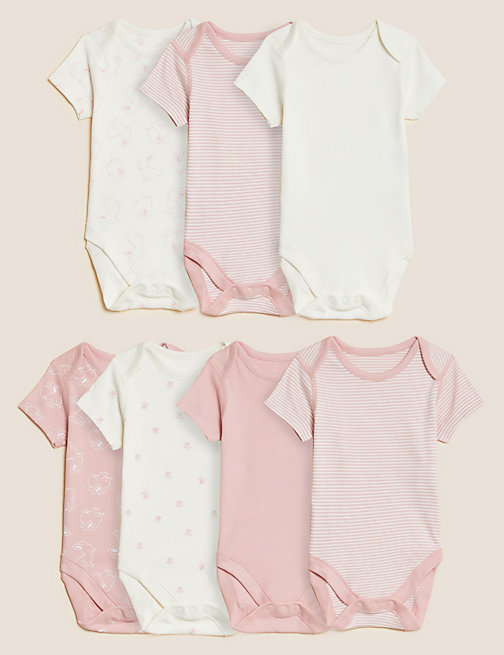 Marks And Spencer Girls M&S Collection 7pk Pure Cotton Bodysuits (5lbs - 3 Yrs) - Pink Mix