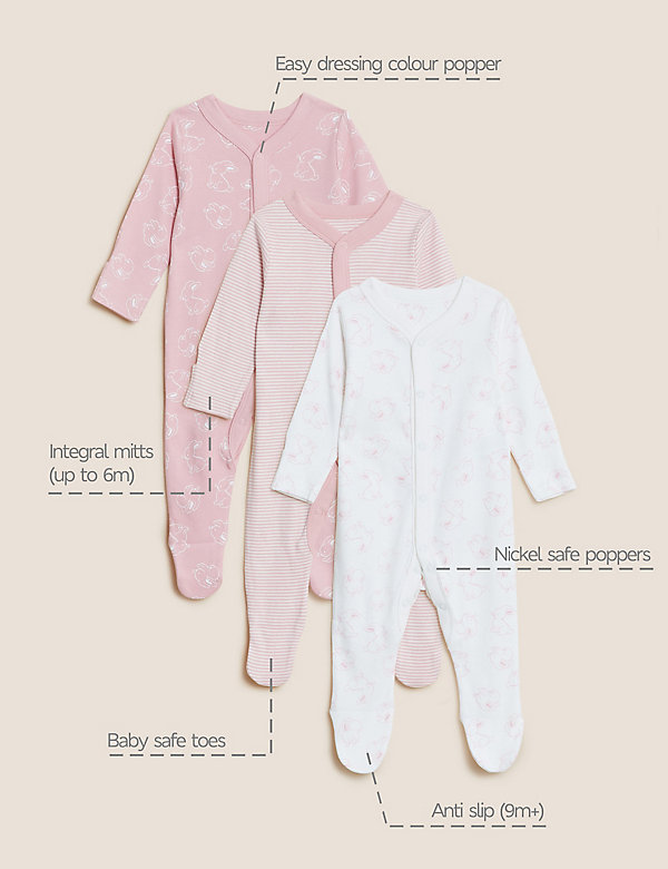 3pk Pure Cotton Printed Sleepsuits (5lbs - 3 Yrs) - LK