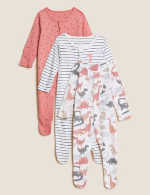 

Girls M&S Collection 3pk Pure Cotton Dinosaur Sleepsuits (61/2lbs - 3 Yrs) - Multi, Multi