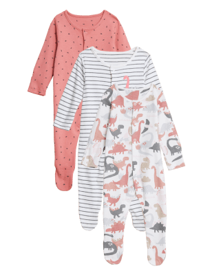 

M&S Collection Pack de 3 pijamas para bebé 100% algodón de dinosaurios (6 1/2 lbs-3 años) - Multi, Multi