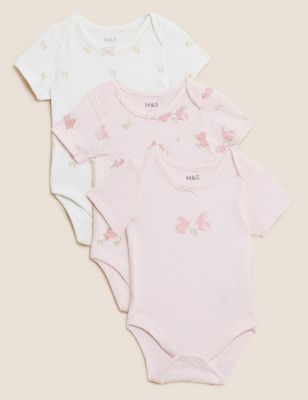 Marks And Spencer Girls M&S Collection 3pk Pure Cotton Patterned Bodysuits (61/2 lbs - 3 Yrs) - Pink Mix